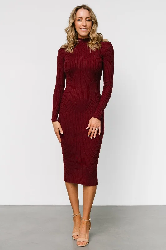 Fall Knit TopsLindsey Mock Neck Midi Dress | Burgundy