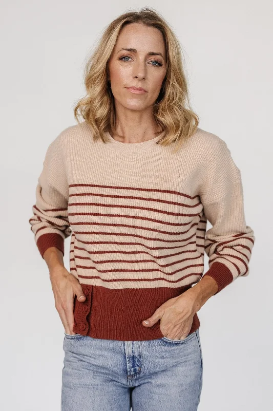 Streetwear Knit TopsMiles Striped Sweater | Taupe + Marsala