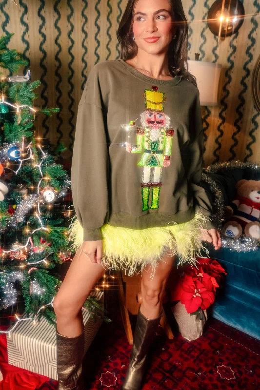 Button-Up Knit TopsOlive Green Martini Server Nutcracker Sweatshirt