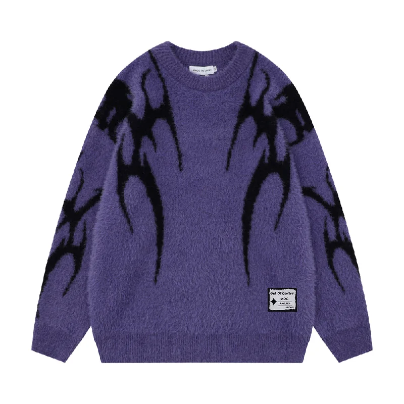 Ribbed Cuff Knit TopsOOC' High Street Devil Pattern Jacquard  Sweater