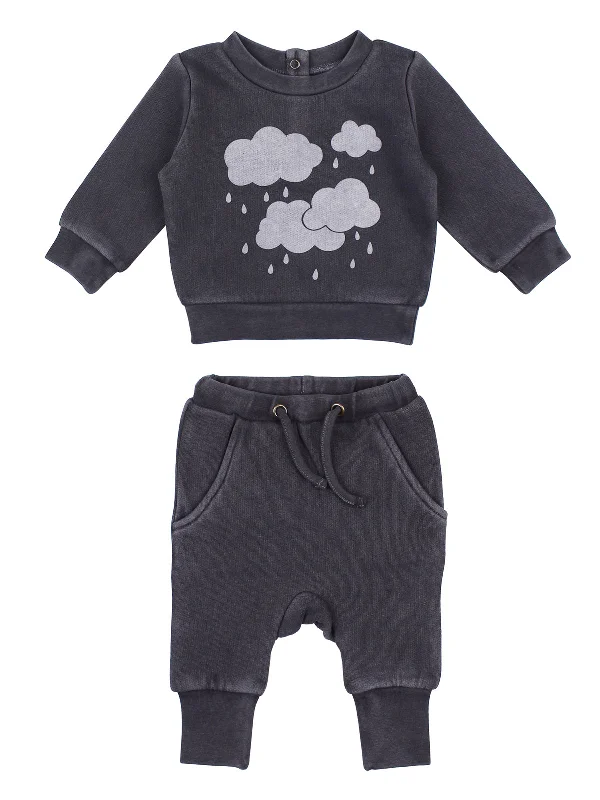 Athletic Knit TopsOrganic Cozy Graphic Sweatshirt & Jogger Set, Coal Clouds