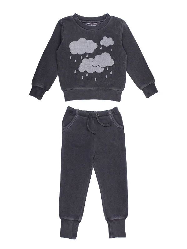 Layered Knit TopsOrganic Kids' Cozy Graphic Sweatshirt & Jogger Set, Coal Clouds