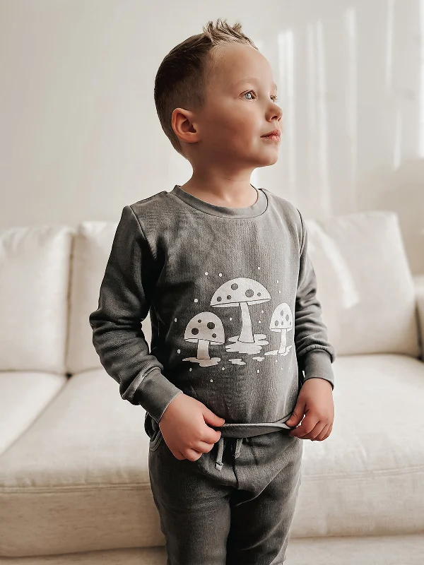 Painted Knit TopsOrganic Kids' Cozy Graphic Sweatshirt & Jogger Set, Mist Mushrooms