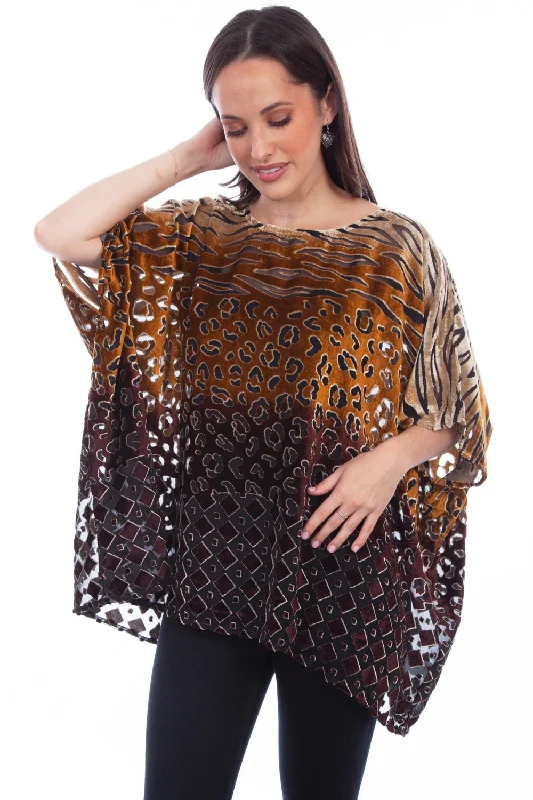 Studded Knit TopsScully Womens Velvety Burnout Brown Ombre Nylon Viscose Poncho