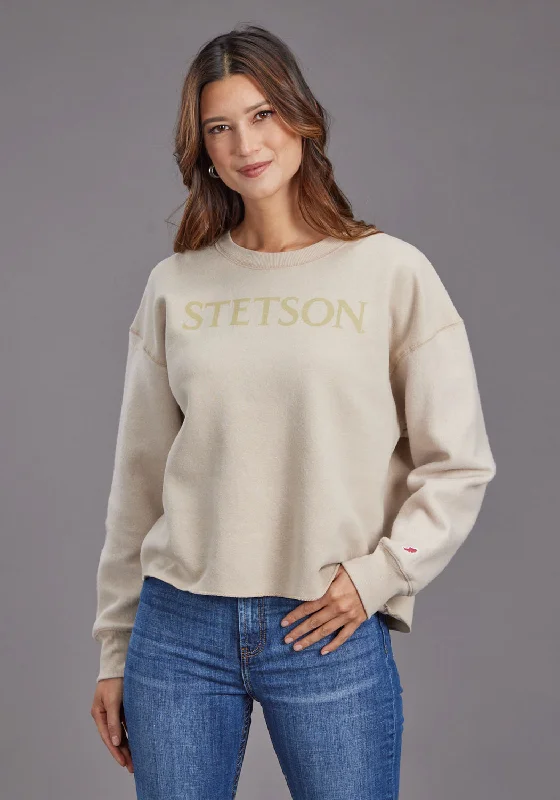 Winter Knit TopsStetson Womens Midi Length Beige Cotton Blend Pullover Sweater