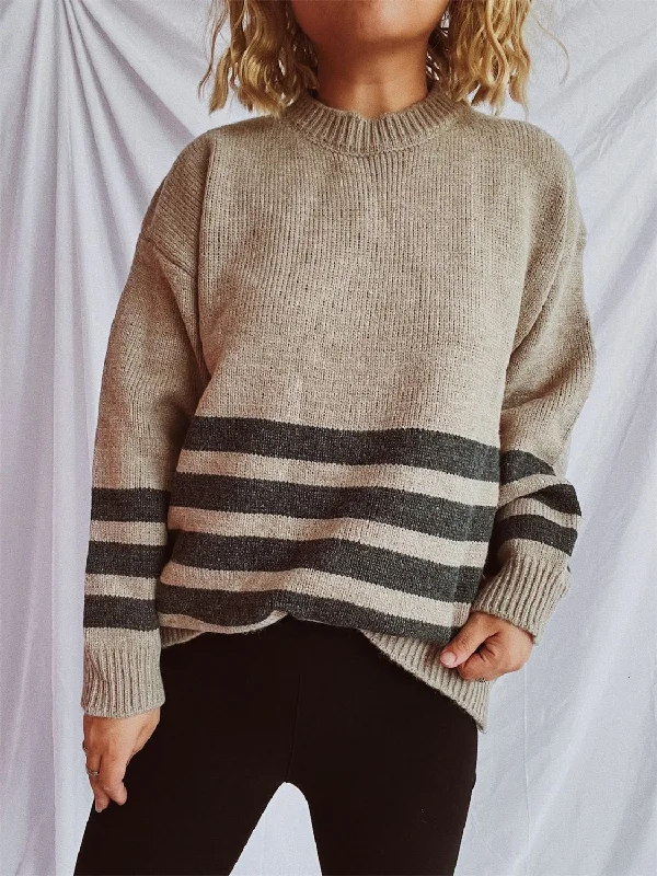 Hip-Hop Knit TopsStriped Dropped Shoulder Long Sleeve Sweater