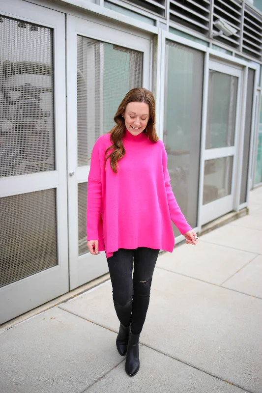 Studded Knit TopsBright Pink Mock Neck Long Sleeve Sweater | Boutique Elise | Zaza