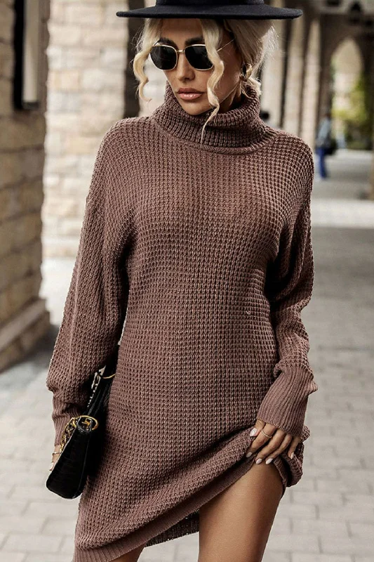 Cropped Knit TopsTurtleneck Dropped Shoulder Mini Sweater Dress