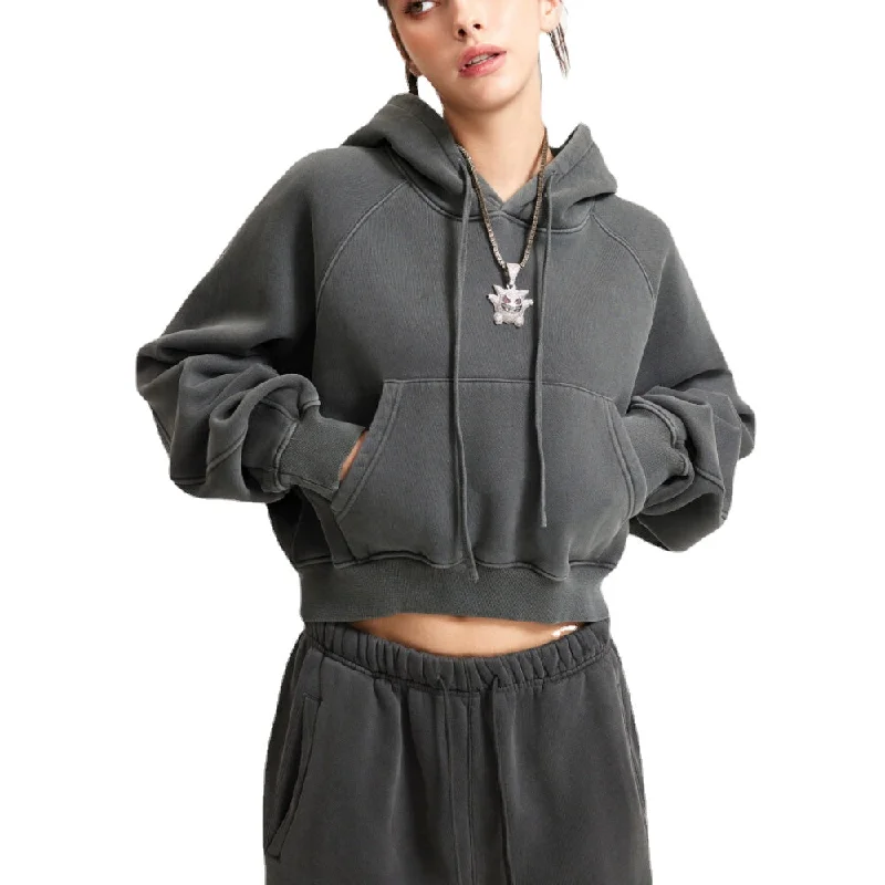 Cultural Knit TopsWomen's Casual Washed Cropped Hoodie