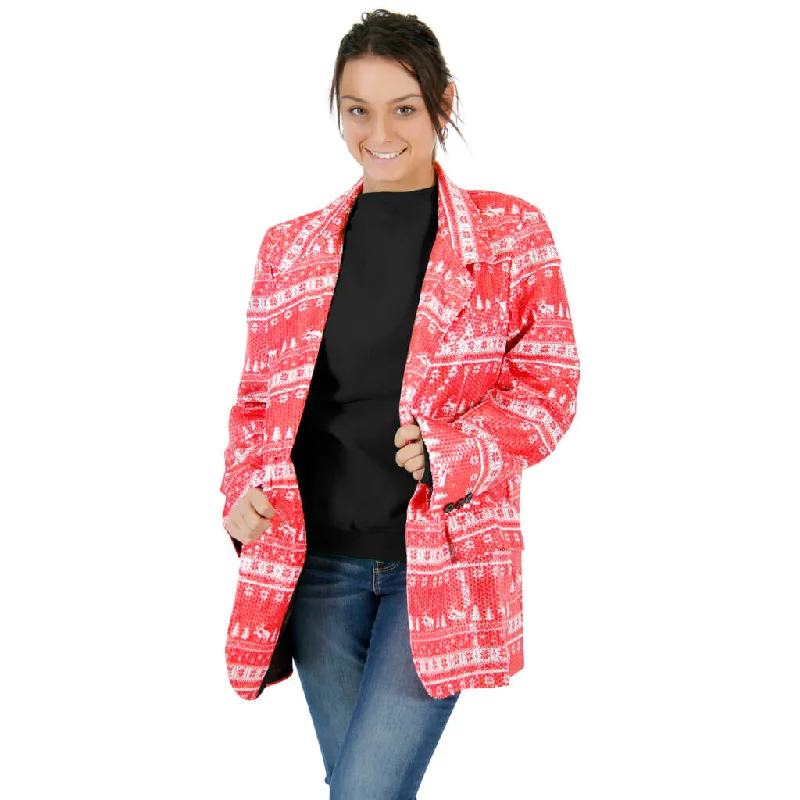 Hunting Knit TopsWomen's Sequin Humping Reindeer Ugly Christmas Blazer Jacket