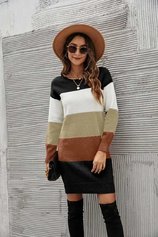 High-Fashion Knit TopsWoven Right Striped Sweater Dress