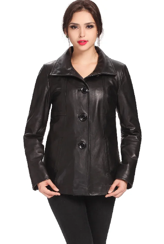 Hooded JacketsBGSD Women Evelyn Wing Collar Lambskin Leather Jacket