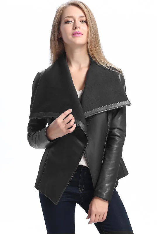 Sequined JacketsBGSD Women Lily Lambskin Leather Drape Jacket