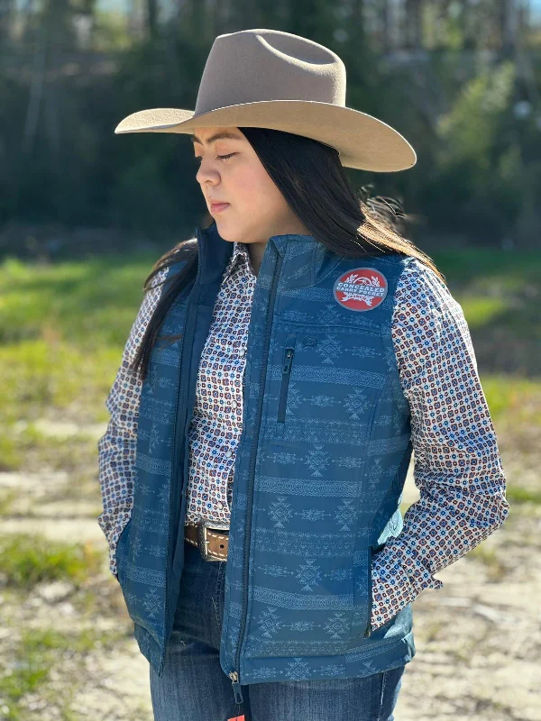 Cultural JacketsCinch Womens Blue Aztec Pattern Vest, Concealed Carry Pocket