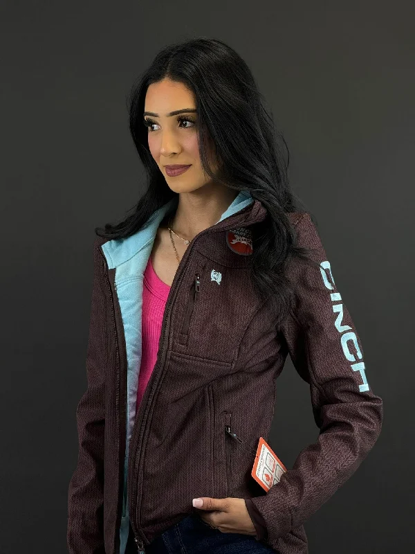 Limited Edition JacketsCinch Womens Brown Softshell w/Blue Logo on Sleeve & Full Zip, Concealed Carry Pocket