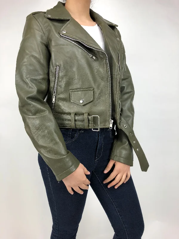 Luxury JacketsWomen's Classic Biker Olive Green [Slim Fit]