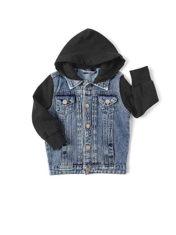 Quilted JacketsHooded Denim Jacket - Black