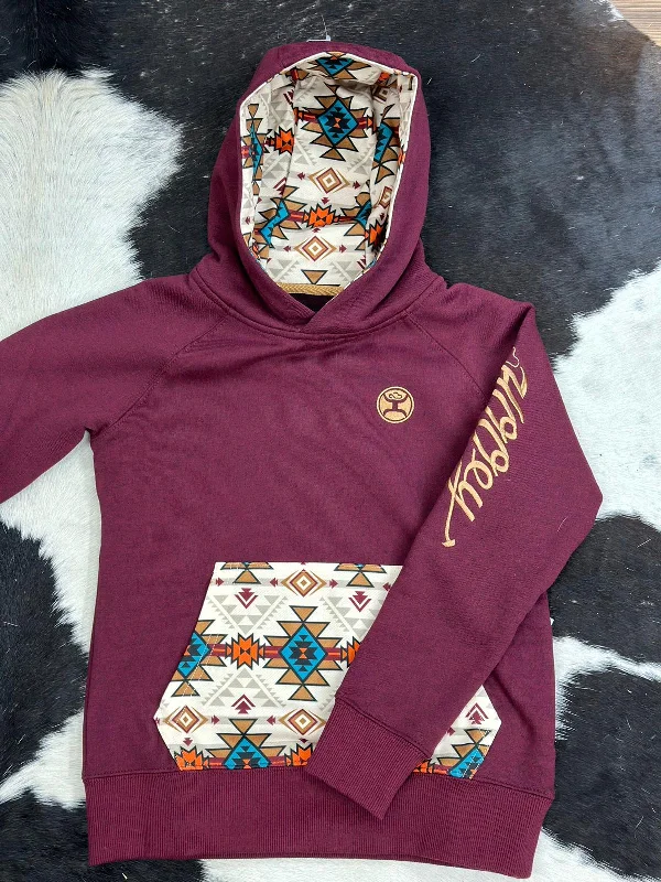 Waterproof JacketsHooey Girls Aztec Pattern Pocket Maroon Hoodie