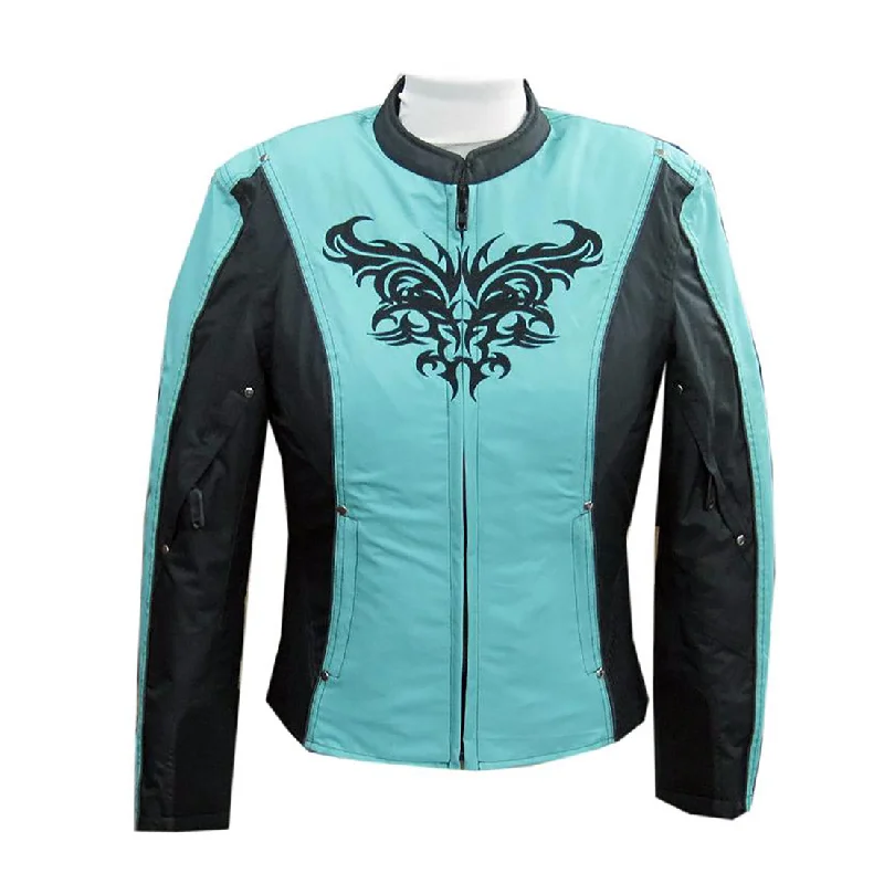 Winter JacketsNexGen SH2367 Women's Turquoise and Black Textile Jacket with Embroidery Artwork