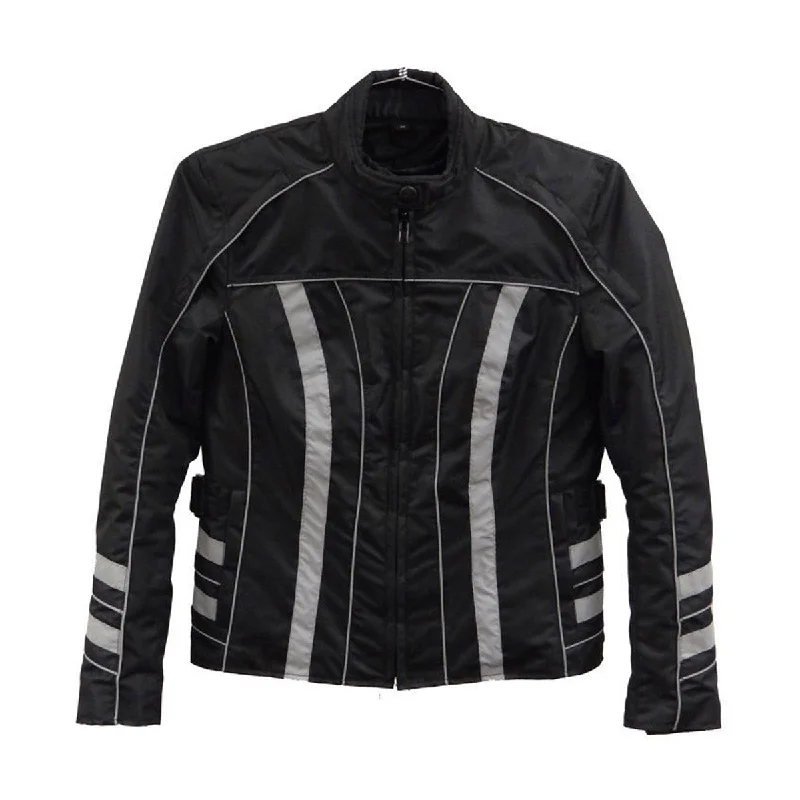 Hip-Hop JacketsNexGen SH2394 Women's Black and Silver Textile Racer MC Jacket