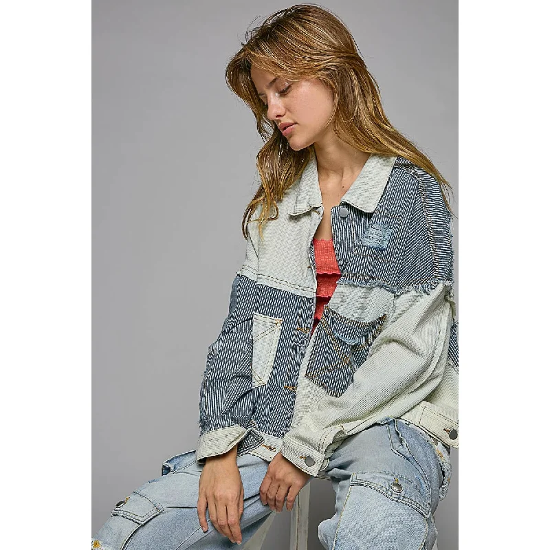 Urban JacketsPOL Women's Patchwork Denim Oversized Jacket