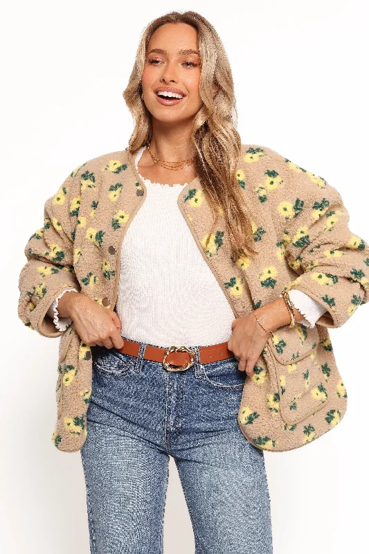 Summer JacketsRoux Flower Print Shearling Jacket - Taupe