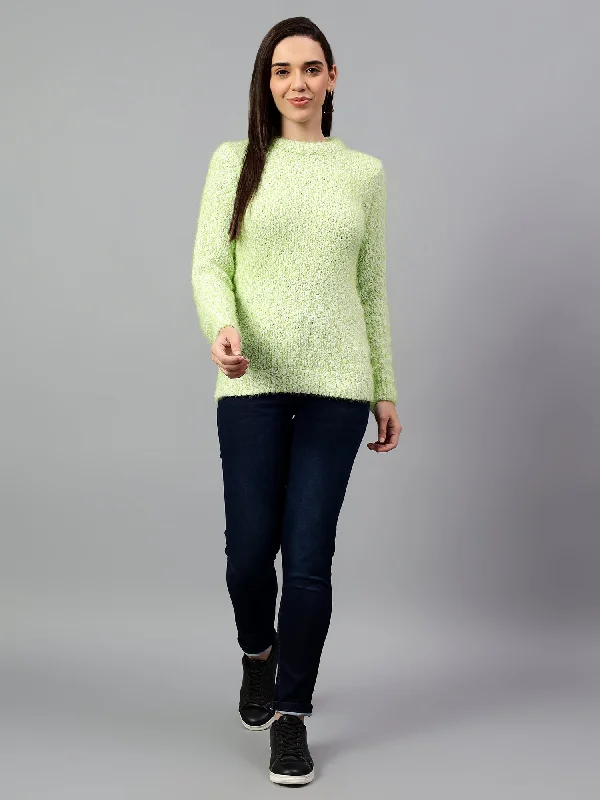 Lounge JacketsWomen's Green Solid Full Sleeve Casual Sweater