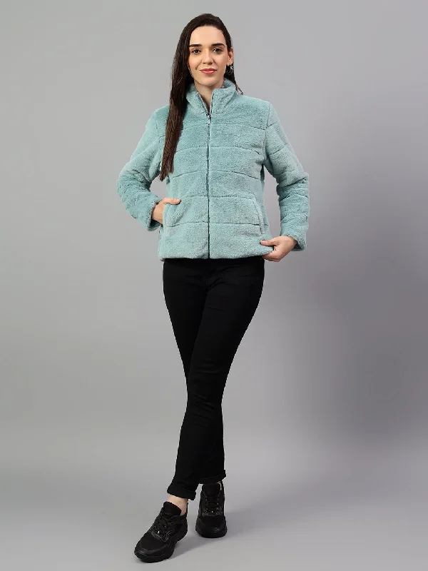 Sequined JacketsWomen's Green Solid Full Sleeves Winter Jacket