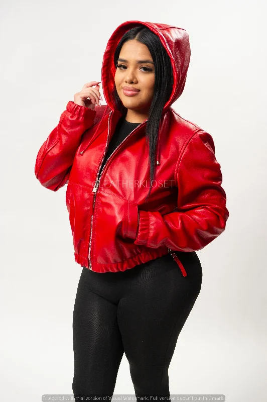 Collaborative JacketsWomen's Leather Hoodie [Red]