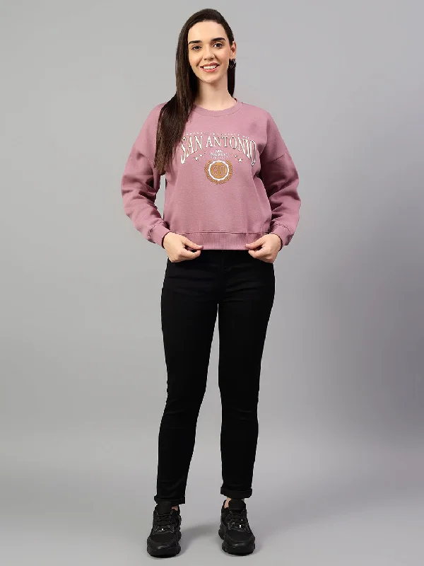 Branded JacketsWomen's Mauve Printed Round Neck Crop Sweatshirt