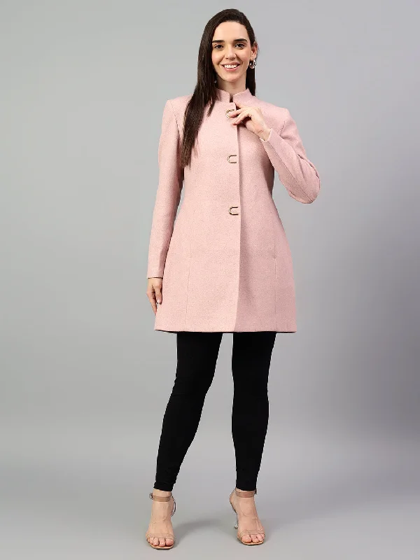 Velvet JacketsWomen's Pink Solid Full Sleeves Winter Long Coat