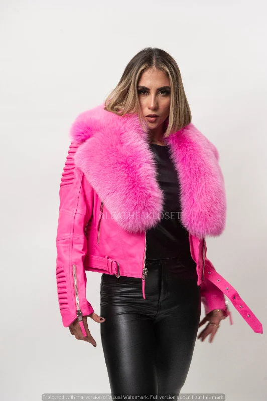 Canvas JacketsWomen's Trey Biker Pink Oversized Fox Collar [Pink]