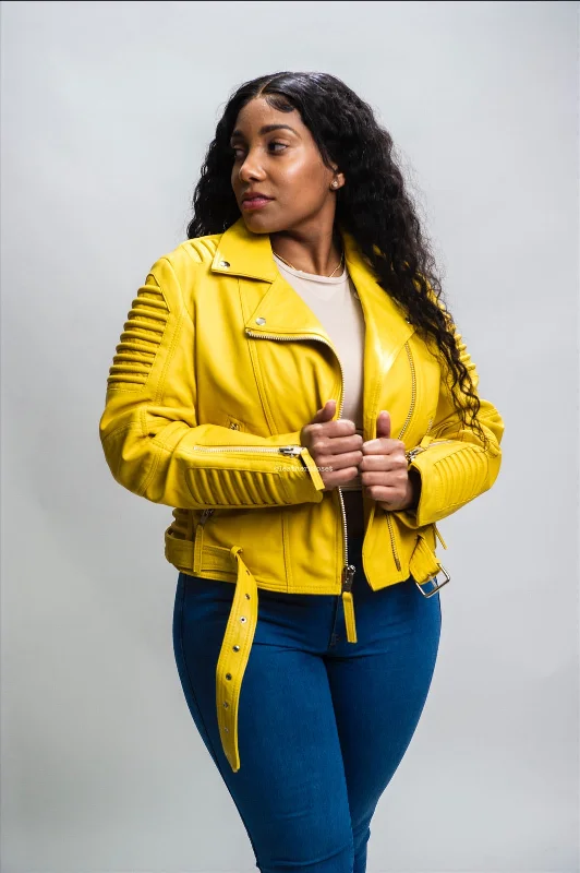 Painted JacketsWomen's Trey Leather Biker [Yellow]