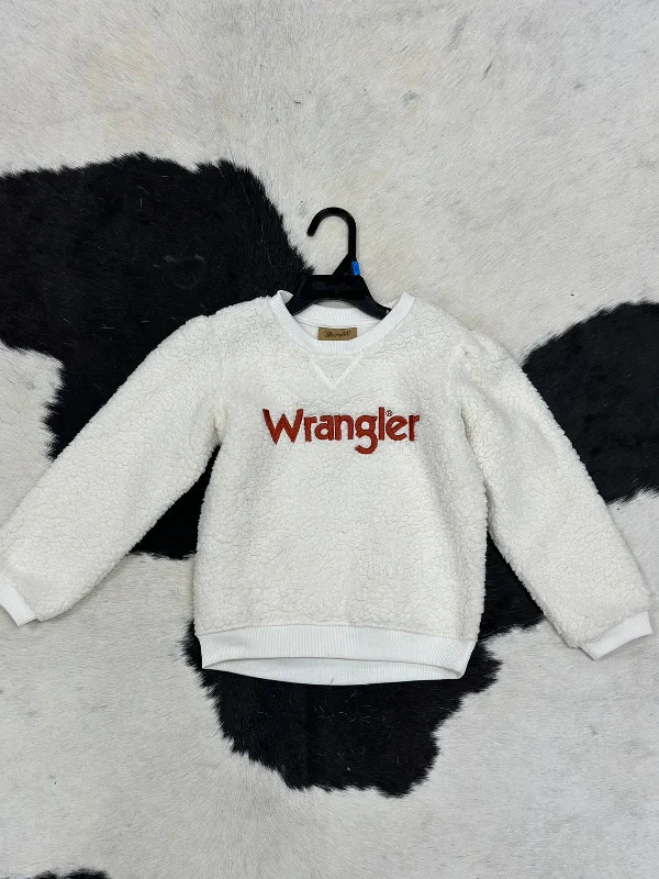 Logo JacketsWrangler Girls White Sherpa Red Logo Pullover