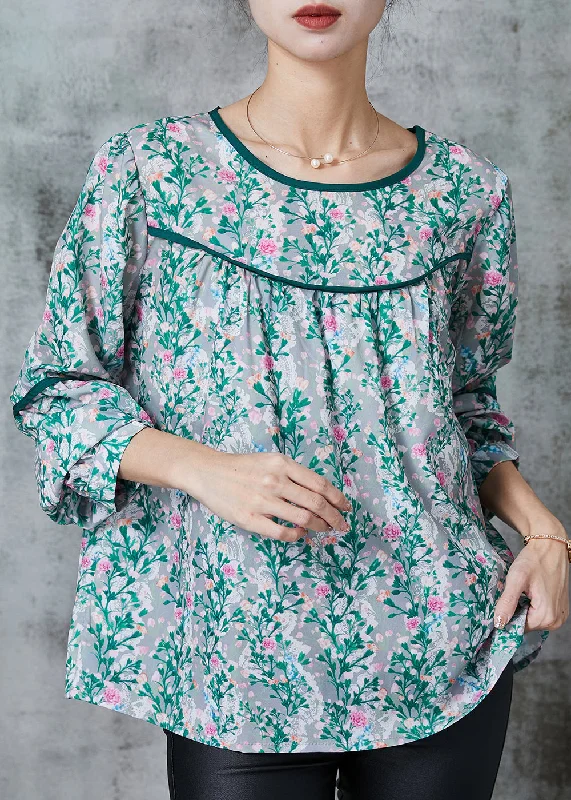 Limited Edition ShirtsBeautiful Green Print Chiffon Loose Shirt Spring