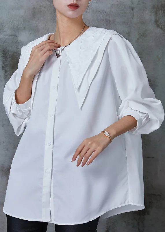 Denim ShirtsBoutique White Double-layer Collar Cotton Shirt Spring