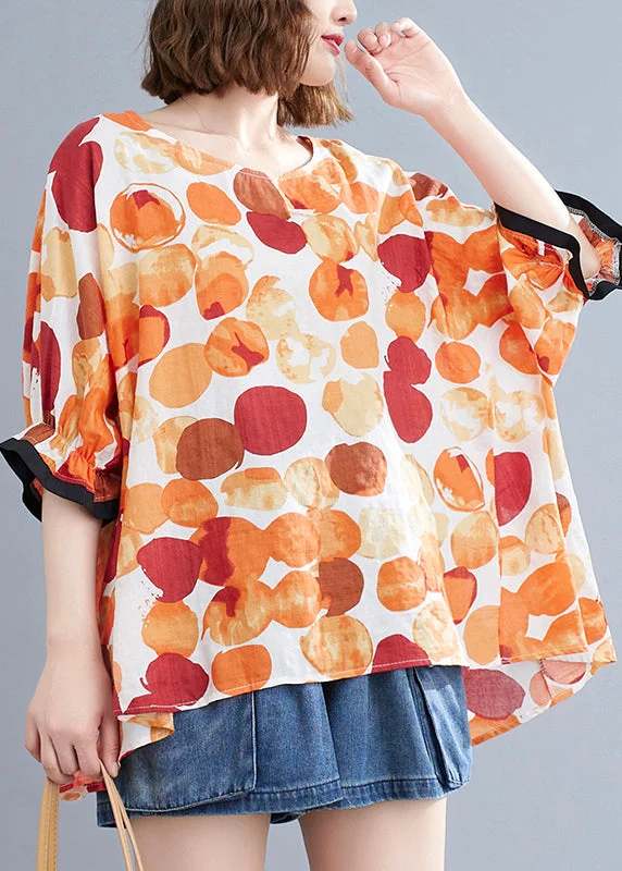 Chambray ShirtsCasual Orange Dot Print T Shirt Summer