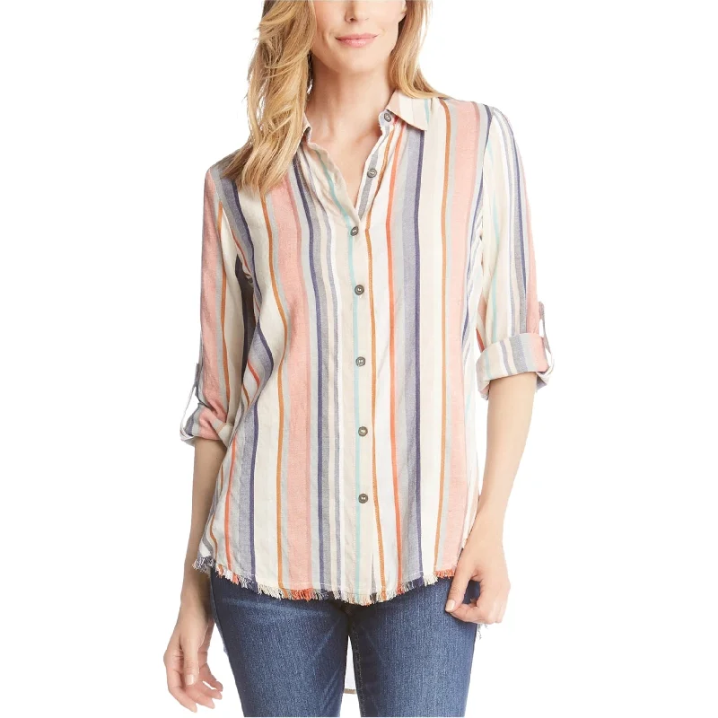 Layered ShirtsKaren Kane Womens Fringe-Hem Button Up Shirt, Multicoloured, Medium