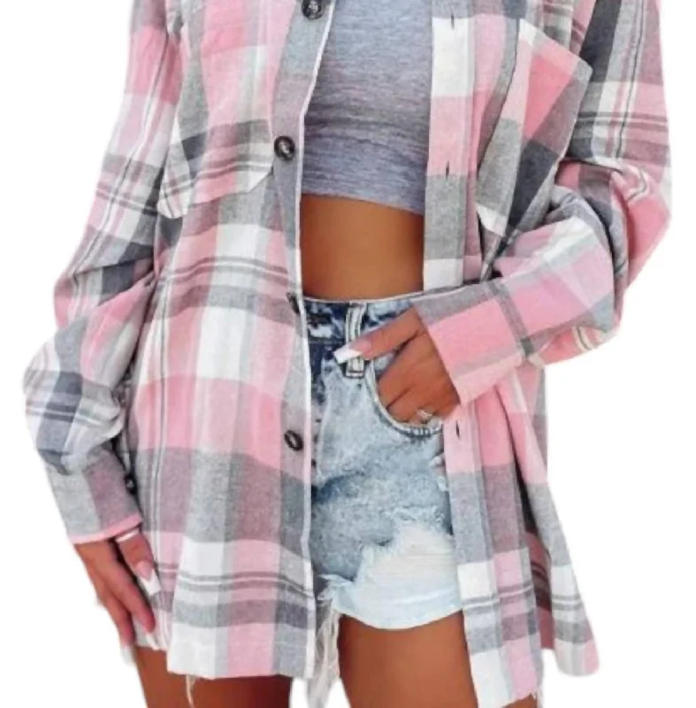 Streetwear ShirtsPlaid Button Down Shirt In Pink