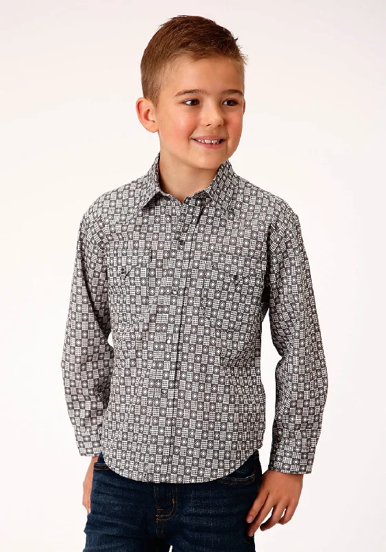 Asymmetrical ShirtsRoper Boys Grey 100% Cotton Checked Diamonds L/S Shirt