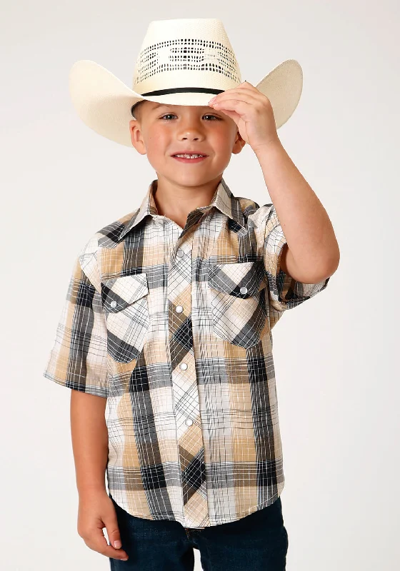 Punk ShirtsRoper Boys Kids Black/Khaki Cotton Blend Plaid S/S Snap Shirt