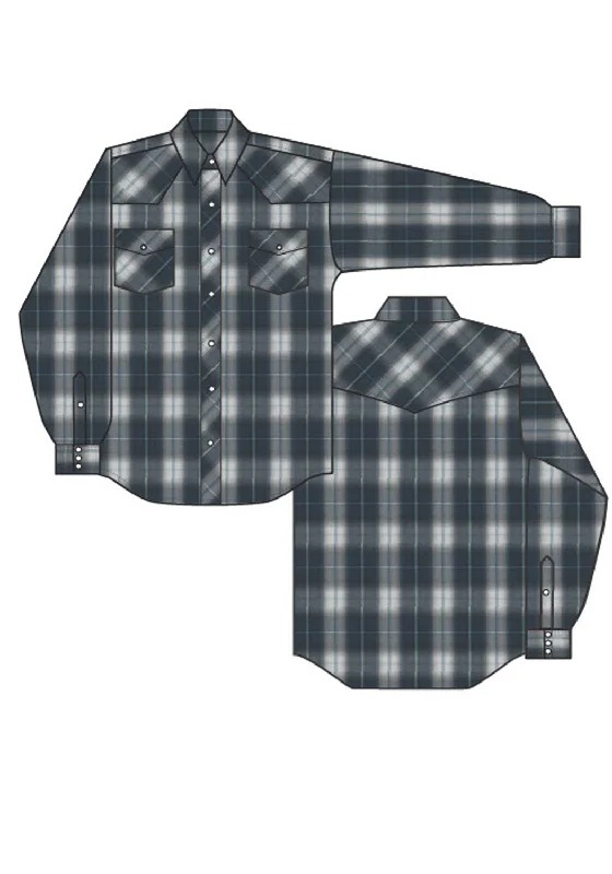 Bamboo ShirtsRoper Boys Kids Navy/Grey Cotton Blend Large Scale L/S Plaid Shirt