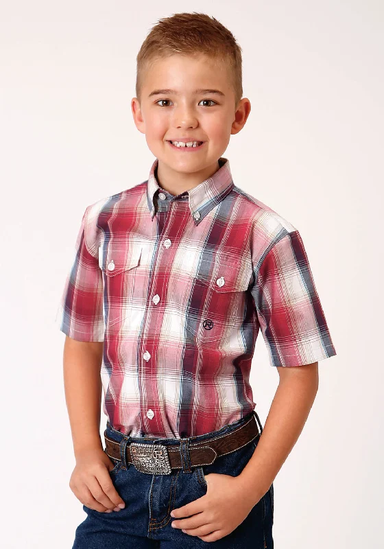 UV-Protection ShirtsRoper Boys Kids Red 100% Cotton Apple Plaid BD S/S Shirt