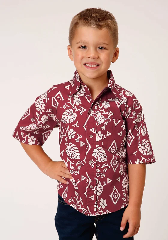 Hiking ShirtsRoper Boys Kids Red 100% Cotton Tropics S/S Snap Shirt