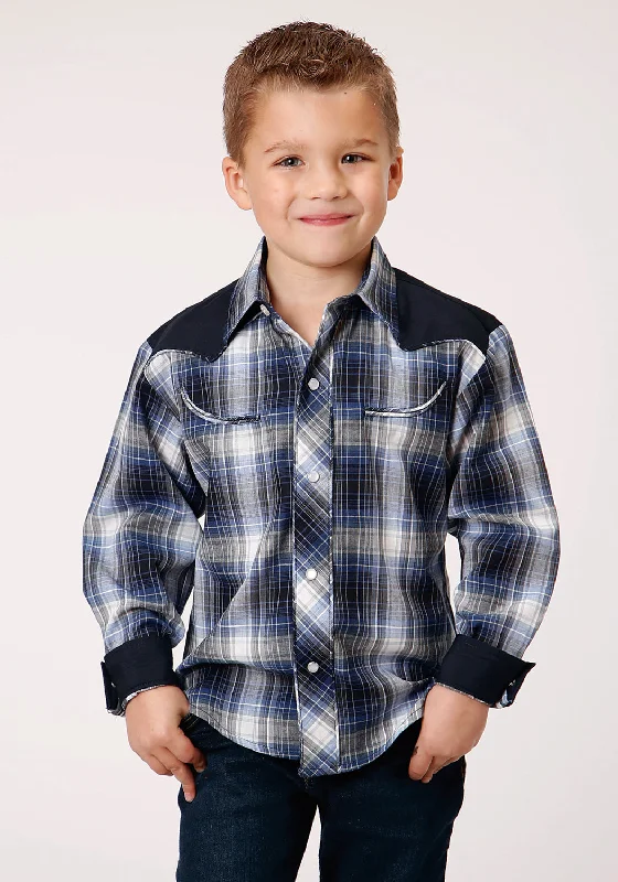 Camping ShirtsRoper Boys Kids Royal/White Cotton Blend Plaid L/S Shirt