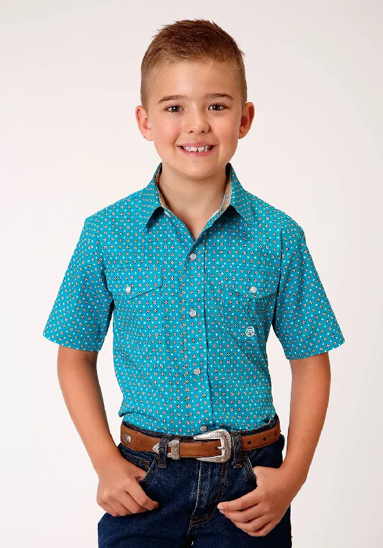 Oversized ShirtsRoper Boys Kids Turquoise 100% Cotton Foulard S/S Shirt