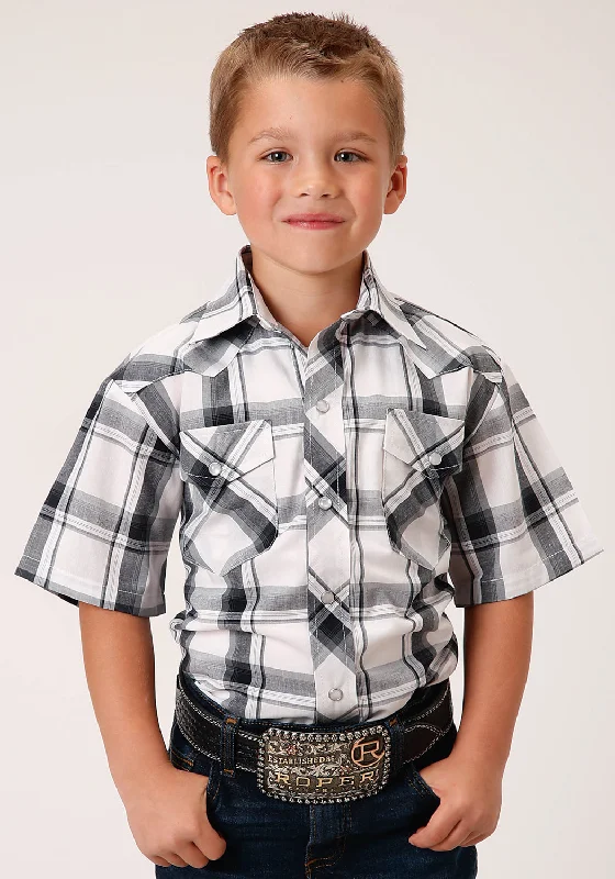 Sports Team ShirtsRoper Boys Kids White/Black Cotton Blend Plaid S/S Shirt