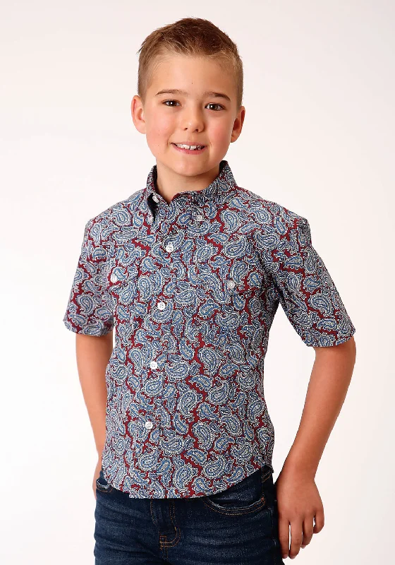 Luxury ShirtsRoper Boys Kids Wine 100% Cotton Liberty Paisley BD S/S Btn Shirt