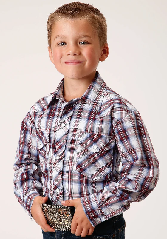 Velvet ShirtsRoper Boys Kids Wine/White Cotton Blend Plaid L/S Snap Shirt