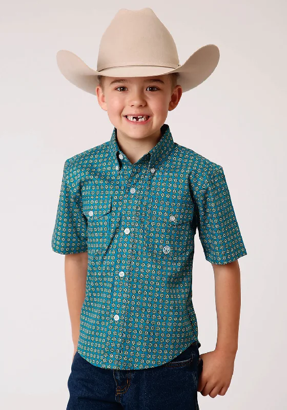 Limited Edition ShirtsRoper Boys Teal 100% Cotton Foulard S/S Button Shirt